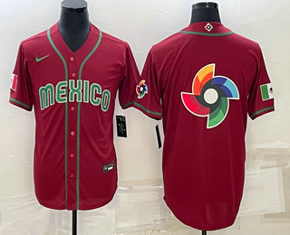 Mens Mexico Baseball 2023 Red World Baseball Big Logo Classic Stitched Jerseys